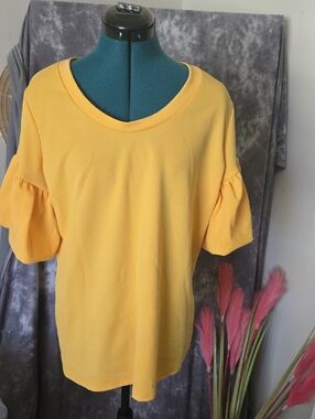 Ashley Stewart Yellow Puff Sleeve Tee